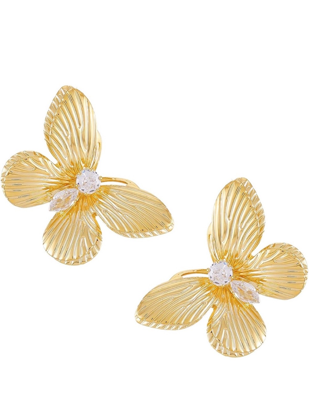 I.KEEN Gold Butterfly Cubic Zirconia Stud Earrings NIB